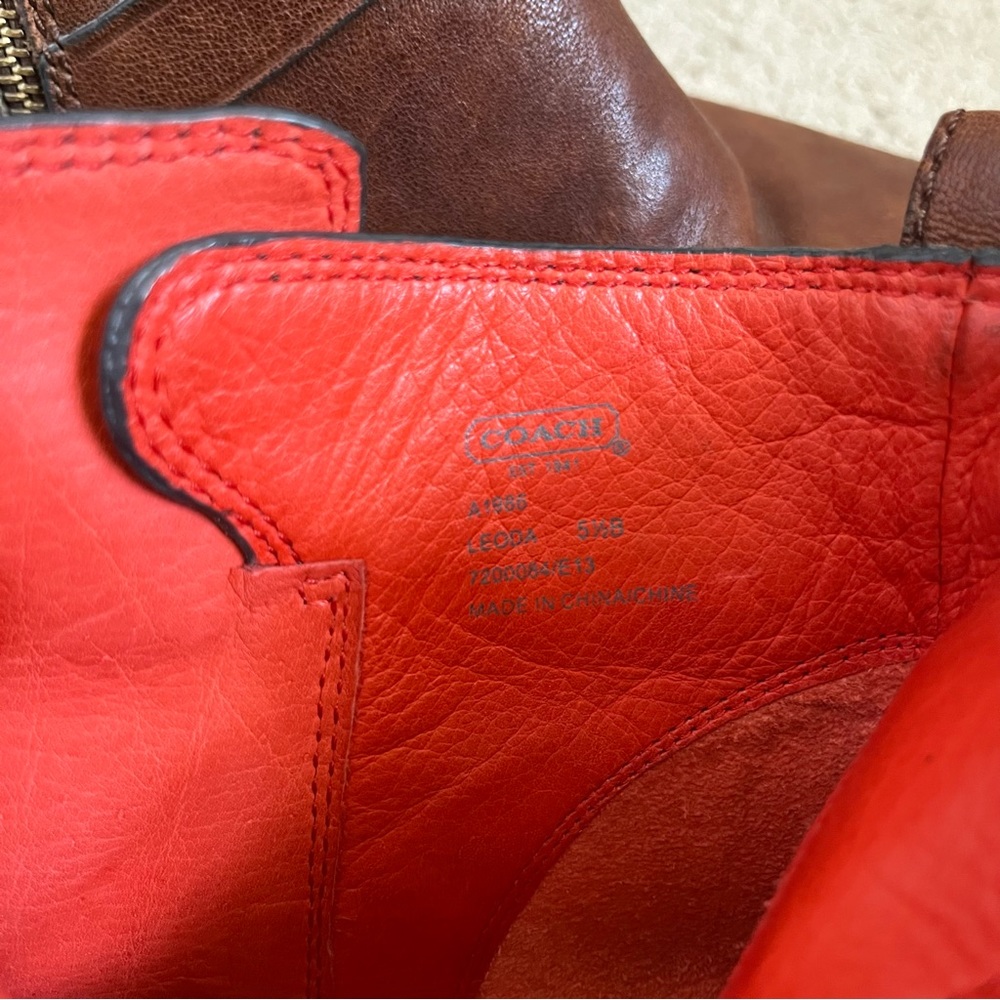 Coach Leoda Dark Ginger Distressed Brown Leather Bootie Ankle Boots Buckle 5.5 - Picture 12 of 14